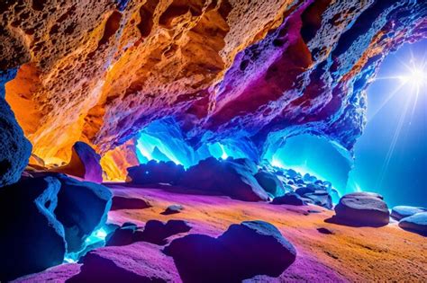 Premium Ai Image Bright And Colorful Cave