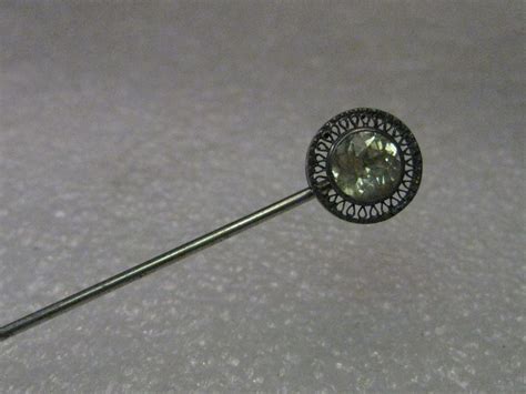 Vintage Victorian Stick Pin Sterling Silver Round Filigree Clear