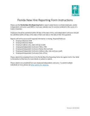Fillable Online Florida New Hire Reporting Form Instructions Fax Email