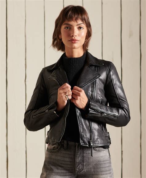 Womens Classic Leather Biker Jacket In Black Superdry