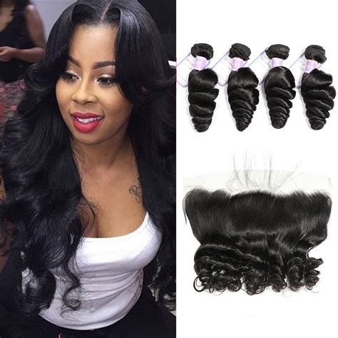 Indian Loose Wave Sew In Dsoar Human Hair 4 Bundles With Lace Frontal