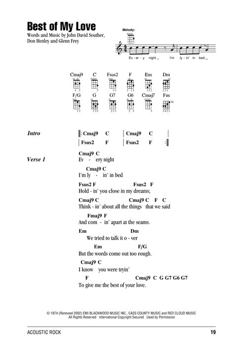 Best Of My Love Sheet Music Eagles Ukulele Chords Lyrics