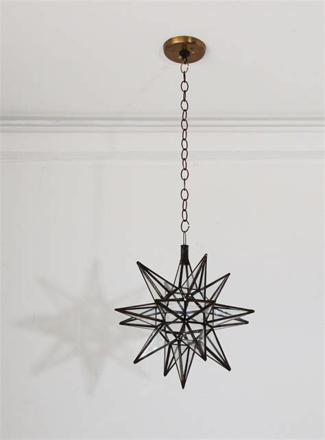 Moroccan Clear Glass And Metal Moravian Star Shape Lantern Pendant For