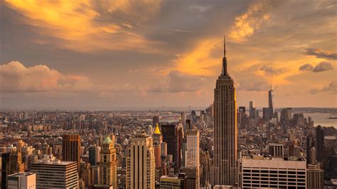 Sunset Over The Manhattan New York Wallpaper Download 5120x2880