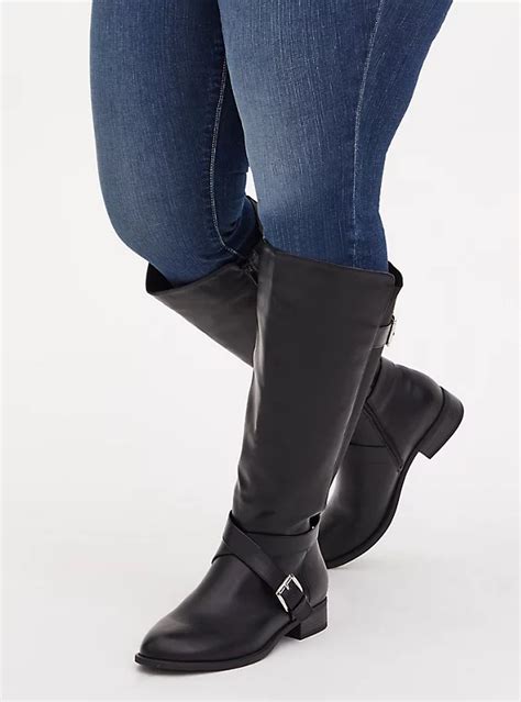 plus size brooke black faux leather buckle knee high boot ww and wide to extra wide calf