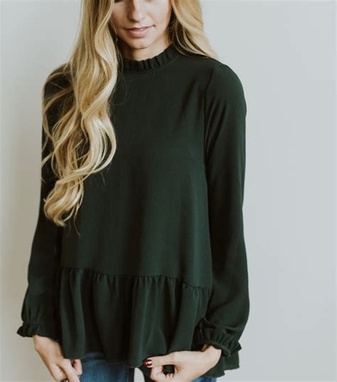 Deep Forest Green Color With Ruffle Neck And Ruffle Cinched Sleeves