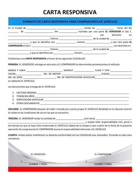 Carta Responsiva Compra Venta Automovil Pdf File Lasopatrader