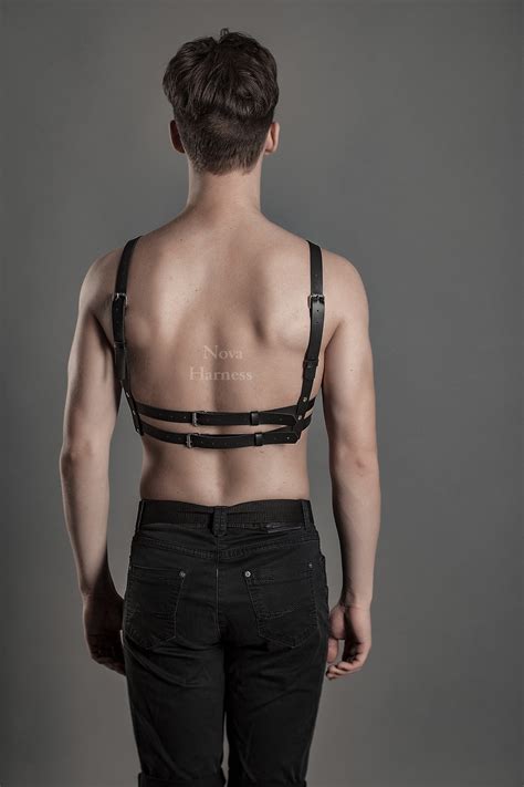 chest harness men mens leather harness bdsm harness leather etsy