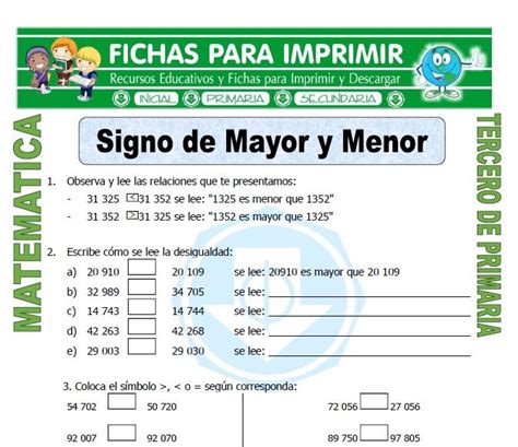 Ficha De Signo De Mayor Y Menor Para Tercero De Primaria Decimals