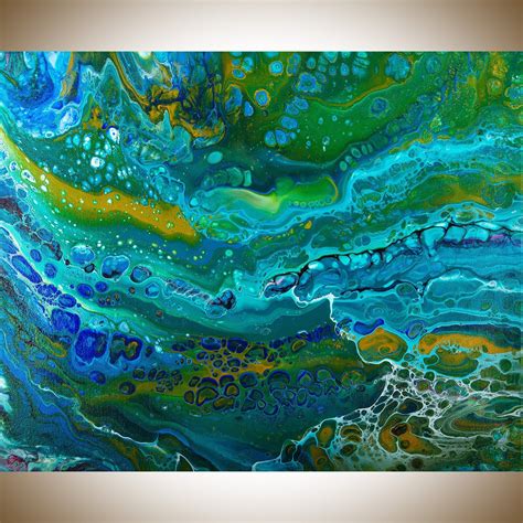 Acrylic Pour Fluid Art Fluid Painting Blue Green Abstract Etsy