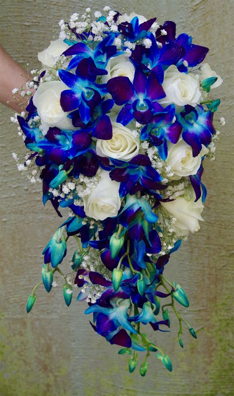 Blue Orchid Bouquet Blue Orchid Wedding Cascading Wedding Bouquets