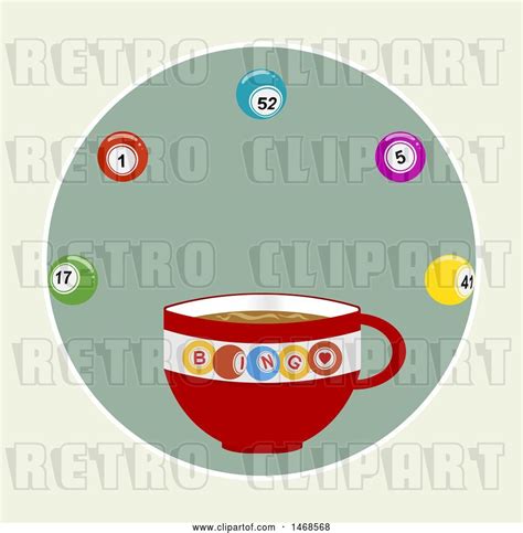 Vector Clip Art Of Retro Coffee Cup With Bingo Balls Over Green By