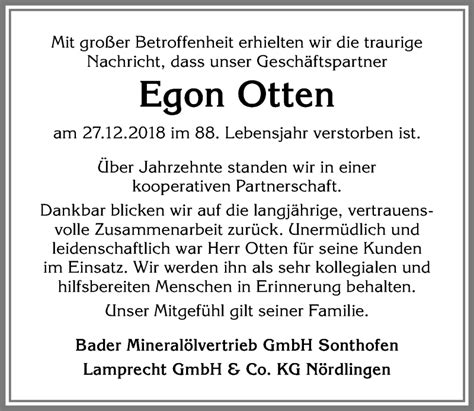 Traueranzeigen Von Egon Otten Augsburger Allgemeine Zeitung