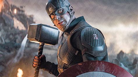 Captain America Lifts Thors Hammer Mjolnir Scene Avengers 4 Endgame