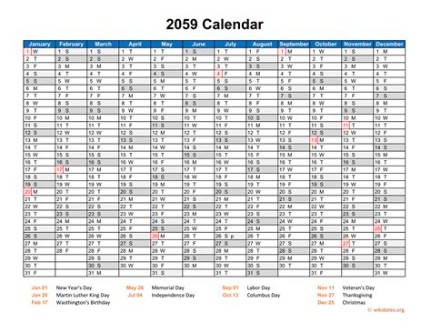 2059 Calendar Horizontal One Page