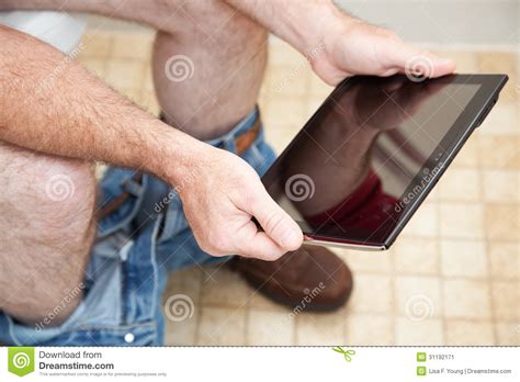 Using Tablet Pc On The Toilet Stock Image Image Of Ipad