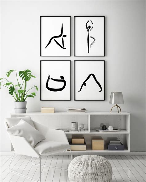 Yoga Poses Art Set Of 4 Yoga Studio Decor Yoga Art Print Set Etsy