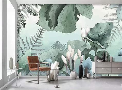 Murwall Forest Vintage Leaf Wall Mural Tropical Jungle Drawing Wall Art