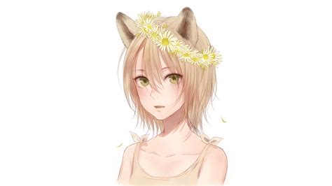 Download 1920x1080 Anime Girl Animal Ears Flower Short Hair Face