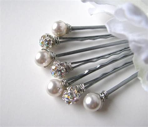 Pearl And Rhinestone Hair Pins White And Ab Or Clear Etsy In 2020