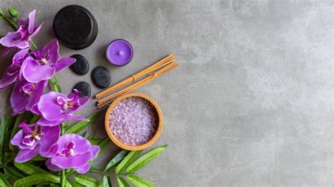 Thai Spa Treatments Aroma Therapy Salt And Sugar Scrub Massage With Purple Orchid Flower On