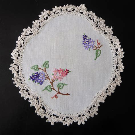 Vintage Natural Linen Doily Embroidered With Flowers Etsy Australia