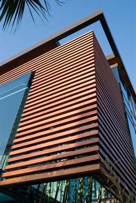 Timber Slats Over Windows Garden In Centre Architecture Design Concept