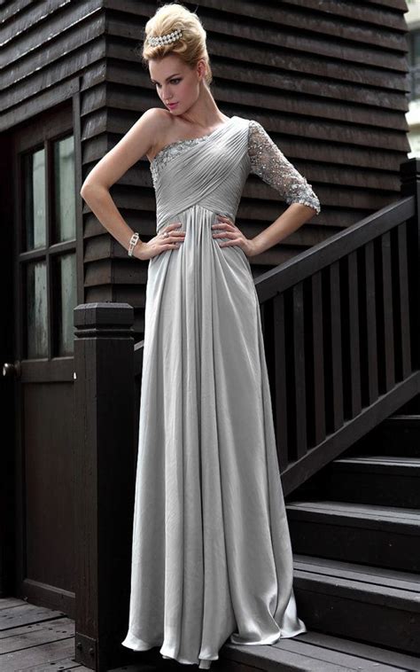 Elliot Claire Jeweled Asymmetrical Silver Bridesmaid Dress Evening Dresses Prom Short Wedding