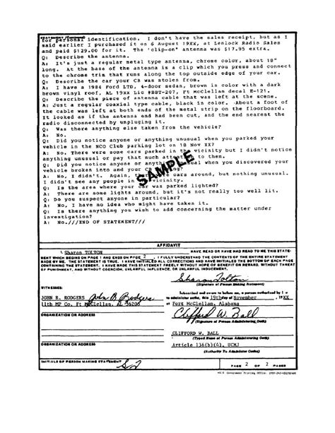 Army Sworn Statement Form Fillable Pdf Army Military