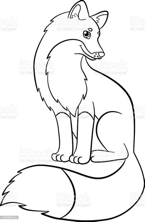Coloring Pages Wild Animals Little Cute Fox Smiles Stock