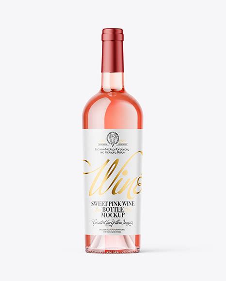 Clear Glass Pink Wine Bottle Mockup On Yellow Images Object Mockups