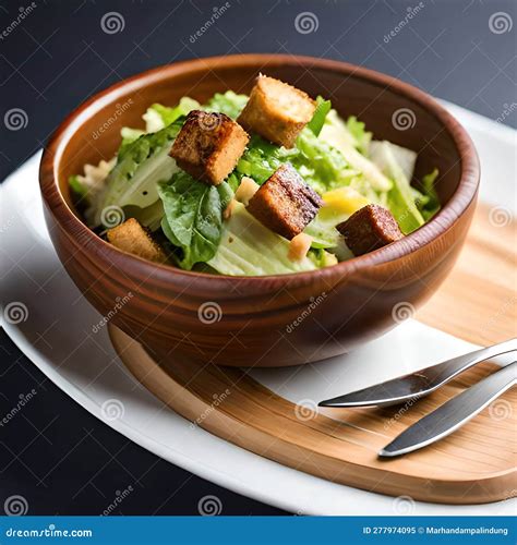 A Classic Caesar Salad With Crisp Romaine Lettuce Parmesan Cheese And