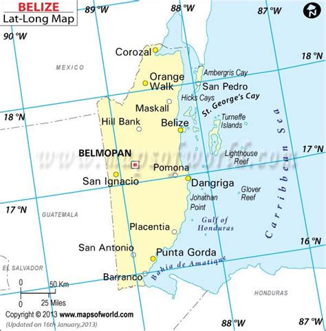 Belize Latitude And Longitude Map Latitude And Longitude Map Belize Islands Placentia Pomona