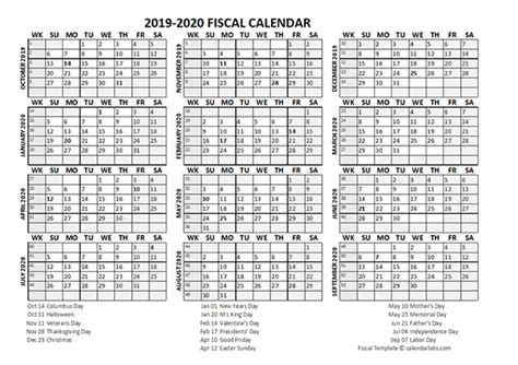 Fiscal Calendar 2019 20 Templates Free Printable Templates