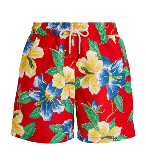 Mens Ralph Lauren Red Hawaiian Hibiscus Swim Shorts Harrods Uk