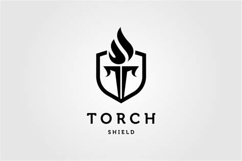 Shield And Torch Letter T Symbol Logo Vector Illustration