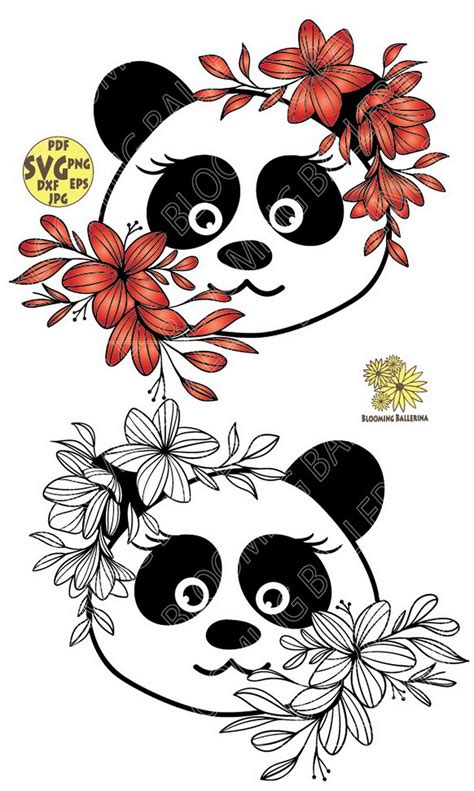 Flower Panda Svg File Panda Face Svg Cute Panda Svg Cute Etsy