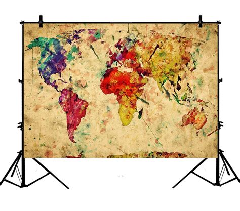 Gckg 7x5ft World Map Photography Backdropcolorful Retro World Map