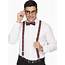 Adult Nerd Plaid Suspenders Bow Tie Geek Eye Glasses Squad Costume 