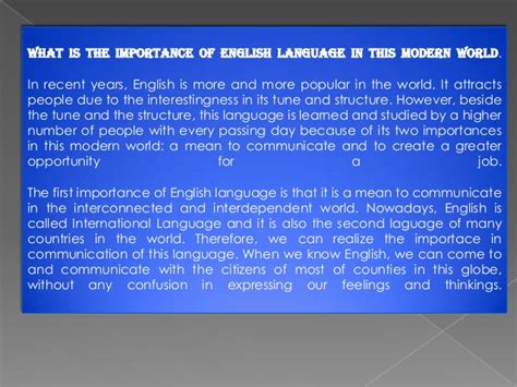 This blog post is available. The importance of the english language