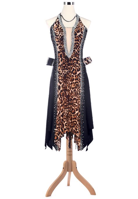 Flattering Leopard Plunging Halter Neck Latin Rhythm Dress