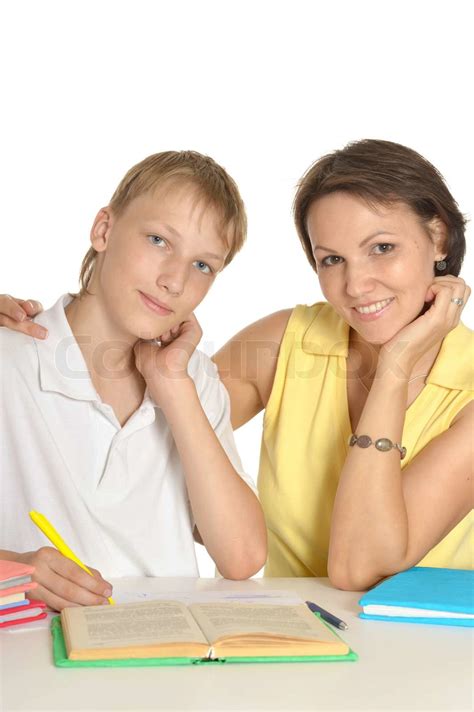 Mother Helping Her Son Stock Image Colourbox