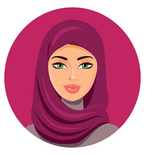 Beautiful Face Of Arabic Muslim Woman In Hijab Vector Illustration