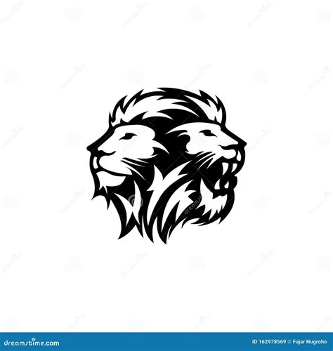 Lion Face Logo With Crown On Head Illustration Cartoon Vector