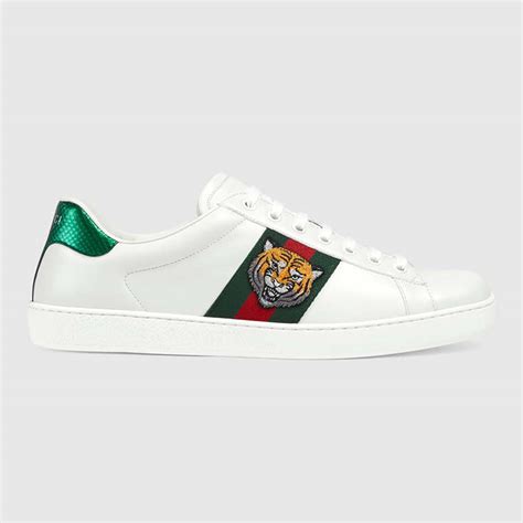 Gucci Men Ace Embroidered Sneaker Shoes With Tiger Web White Lulux