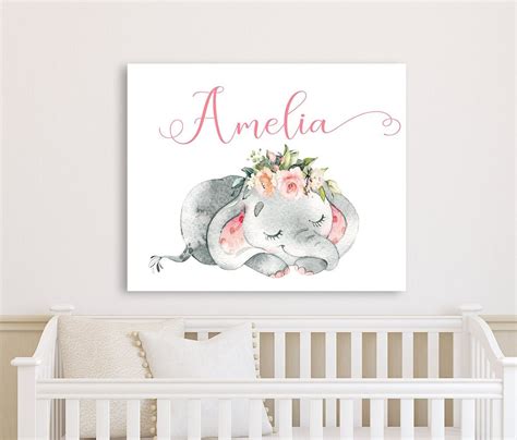 Baby Girl Nursery Wall Art Canvas Elephant Nursery Decor Etsy