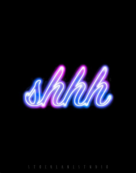 Printable Shhh Quiet Sign In Blue And Lavender Neon Lights For Etsy