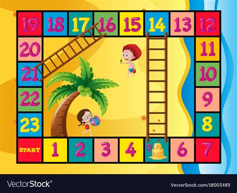 Boardgame Template With Kids On The Beach Vector Image