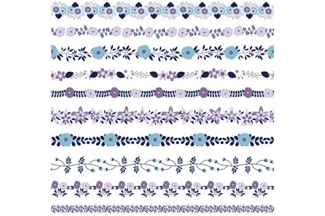 Violet Blue Flower Border Clipart Floral Border Clip Art Divider By