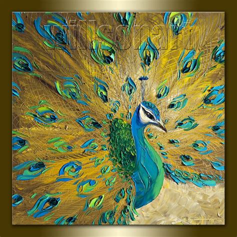 Original Peacock Oil Painting Textured Palette Knife Etsy Peacock
